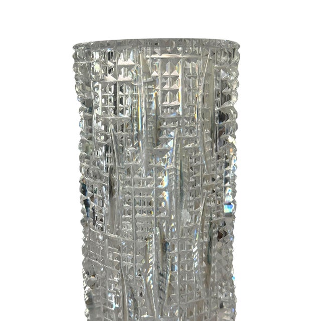 1970s Signed Vladimír Žahour Monumental Hand Cut Czech Crystal Vase, 13.75” For Sale - Image 5 of 11