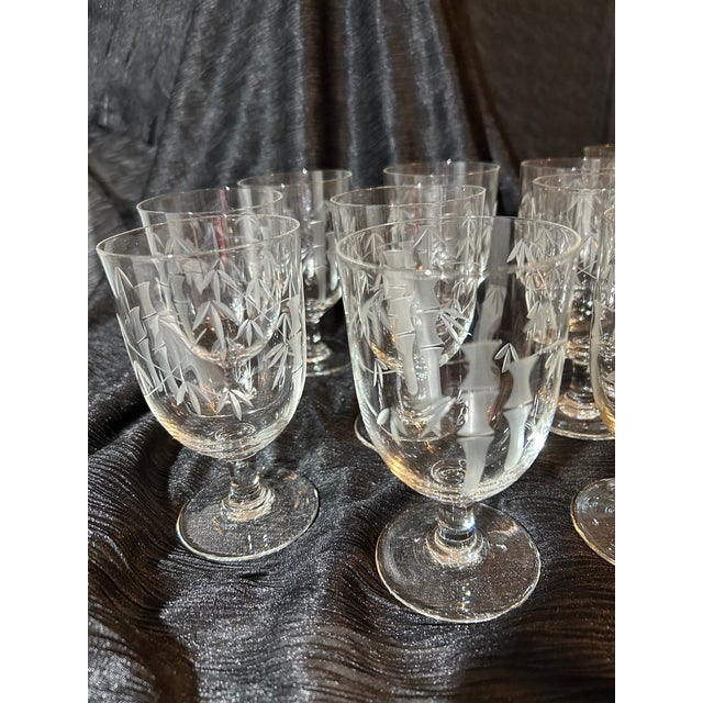 Mid-Century Modern Vintage Sasaki by Noritake Bamboo-Etched Crystal Wine/Water Goblets Set of 14 For Sale - Image 3 of 7