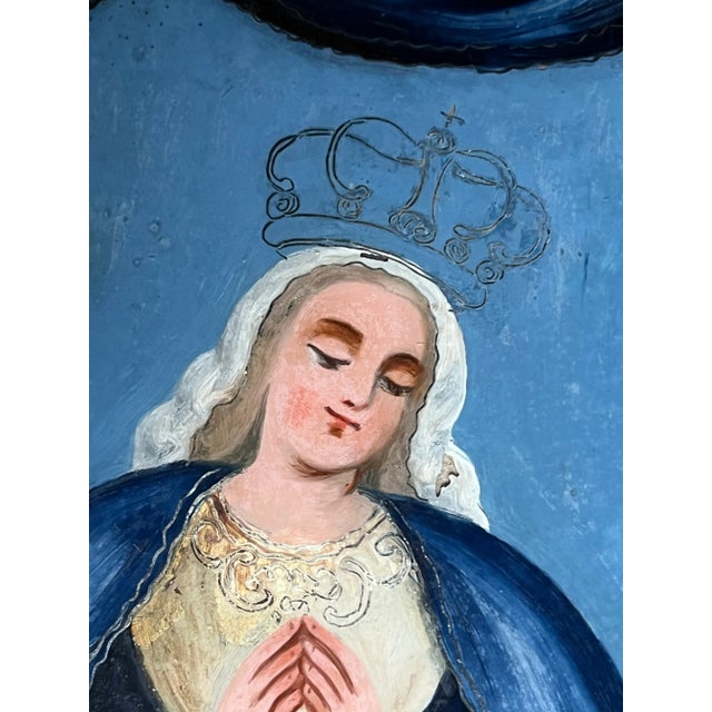 Early 20th Century Antique Made in Mexico Holy Family Christmas Nativity Framed Wall Painting For Sale - Image 5 of 8