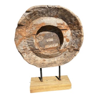 Vintage Wood Milling Wheel - Art Sculpture For Sale