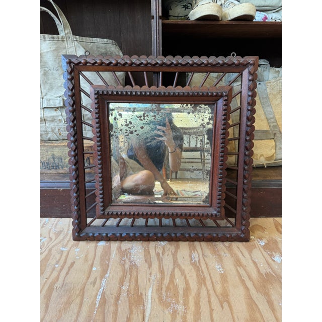 Antique 19th Century RARE Large Wooden Tramp Art Mirror 1800s- 24x24” Truly incredible and rare, large, 19th century Tramp...