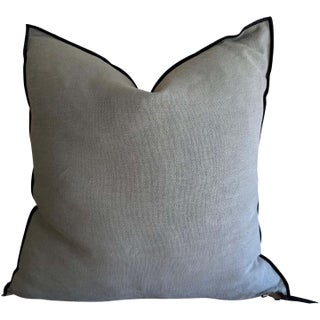 French, Stone Washed Linen Accent Pillow in Camouflage With Down Insert For Sale