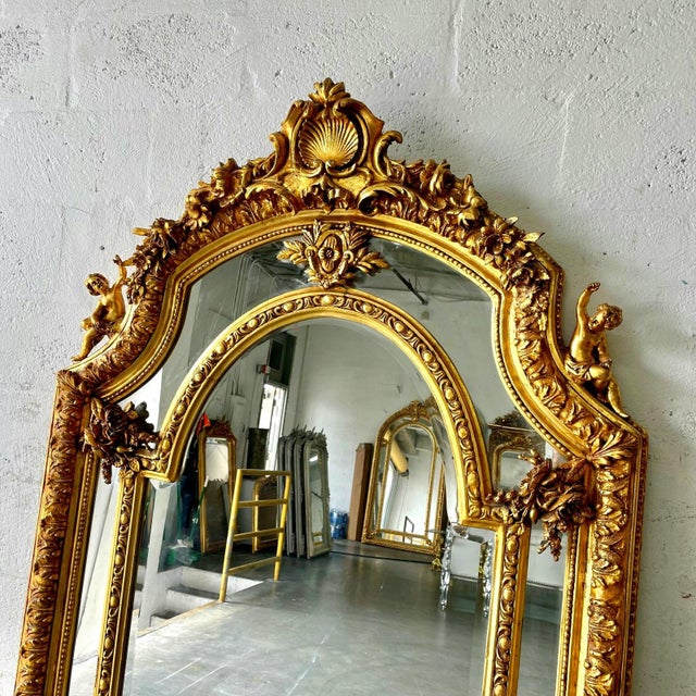 2010s French Style Floor Mirror With Angels Details on Both Sides For Sale - Image 5 of 6