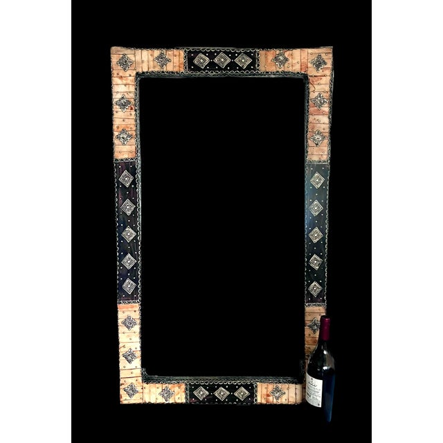 Shabby Chic Large Moroccan Rectangular Wall Mirror, Expresso Brown Wood, Orange With Silver Embellishments For Sale - Image 3 of 12