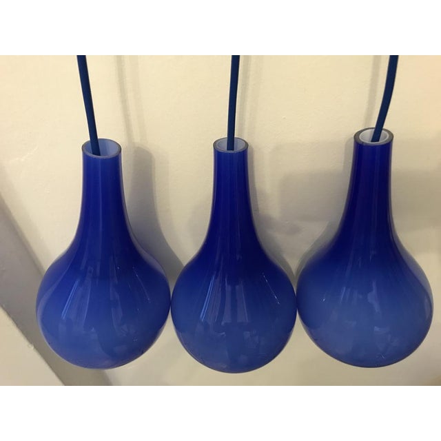 Blue Blue Double-Layer Glass Ceiling Lamps, 1970s, Set of 3 For Sale - Image 8 of 18