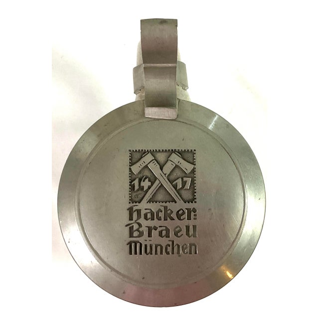 1970s Hackerbrau Munchen-Germany-Stoneware and Pewter Lid-1/2 Liter Stain For Sale - Image 6 of 7