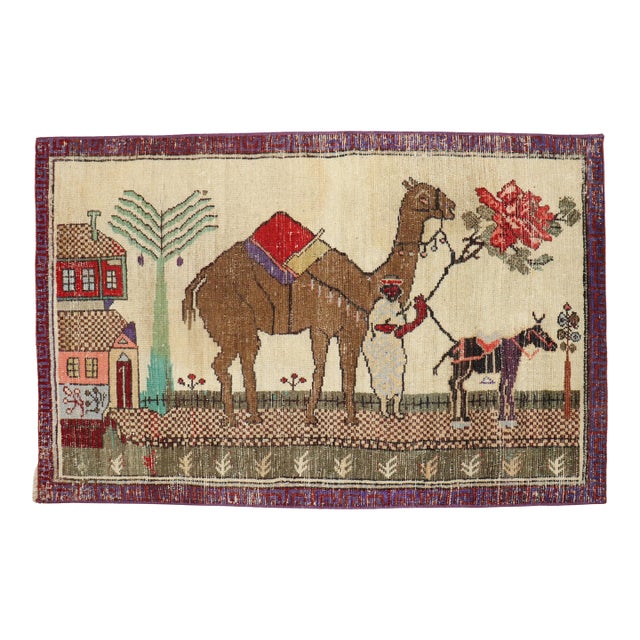 Zabihi Collection Vintage Turkish Camel Donkey Rug - 2'5" x 3'11" For Sale