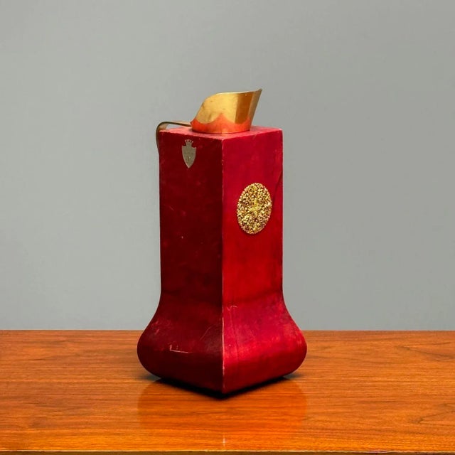 Mid-Century Modern Aldo Tura, Italian Mid-Century Modern, Carafe, Brass, Red Lacquered Goatskin For Sale - Image 3 of 10
