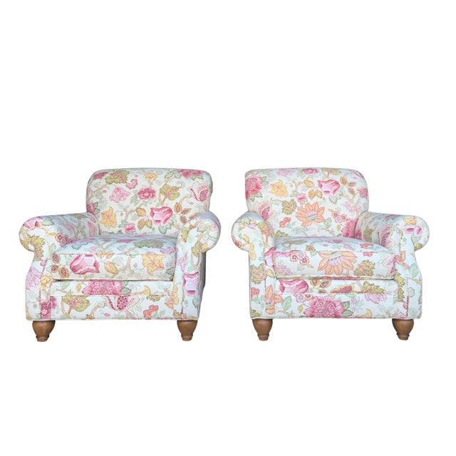 Ivory Clayton Marcus English Roll-Arm Club Chair – Floral Botanical Chintz Upholstered Lounge Chair For Sale - Image 8 of 14