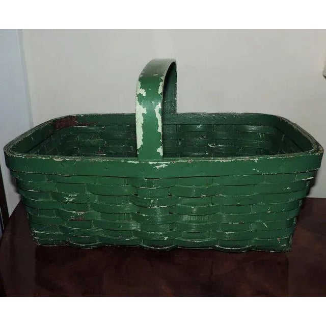 Folk Art 19th Century American Hand Woven Paint Decorated Splint Basket For Sale - Image 3 of 11