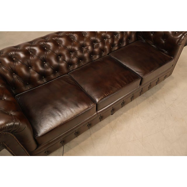 Early 21st Century Chesterfield Style 7 Foot Espresso Brown Tufted Leather Sofa For Sale - Image 5 of 16