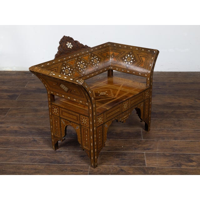 Moorish Style Moroccan 1900s Armchair with Mother of Pearl Geometric Inlay For Sale - Image 10 of 12