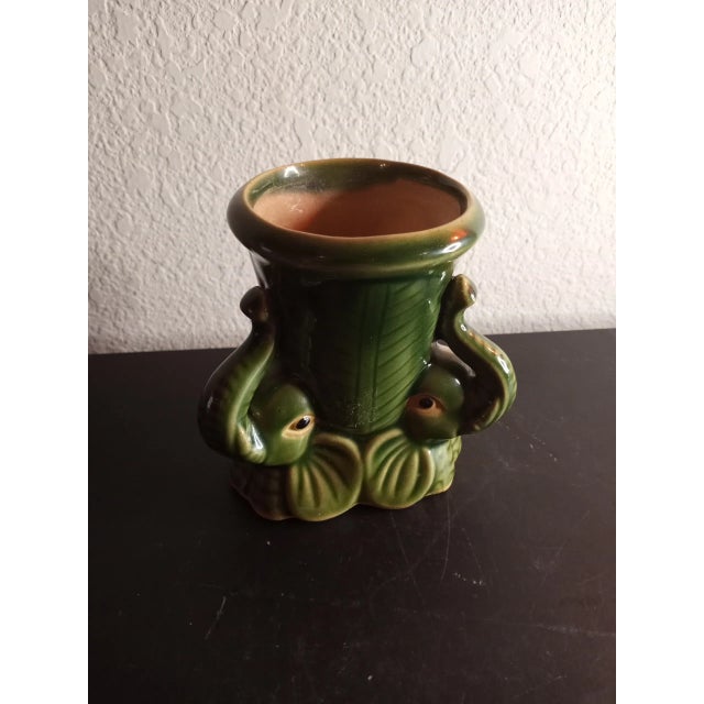 This is a STUNNING Majolica Likely Made in Italy Baby Elephant Green 4" Vase or Planter. Procured at auction BOX 8