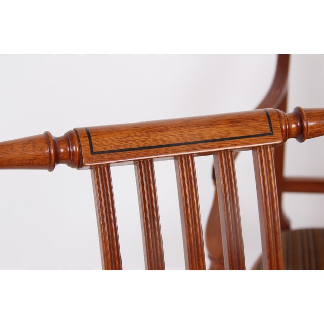 Traditional Empire Armchairs in Mahogany and Striped Fabric Upholstery, 1970s, Set of 4 For Sale - Image 3 of 9