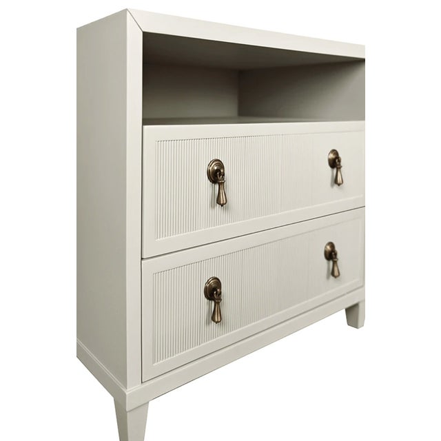 2020s Matthew Izzo Home Corine Antique White Matte Lacquer Fluted Front Side Table For Sale - Image 5 of 7