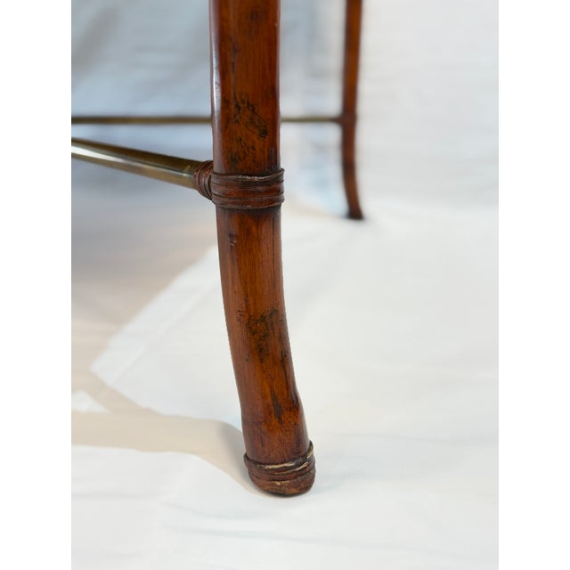 Wood Vintage Maitland-Smith Style Coffee Table With Leather-Wrapped Legs and Brass Accents For Sale - Image 7 of 15