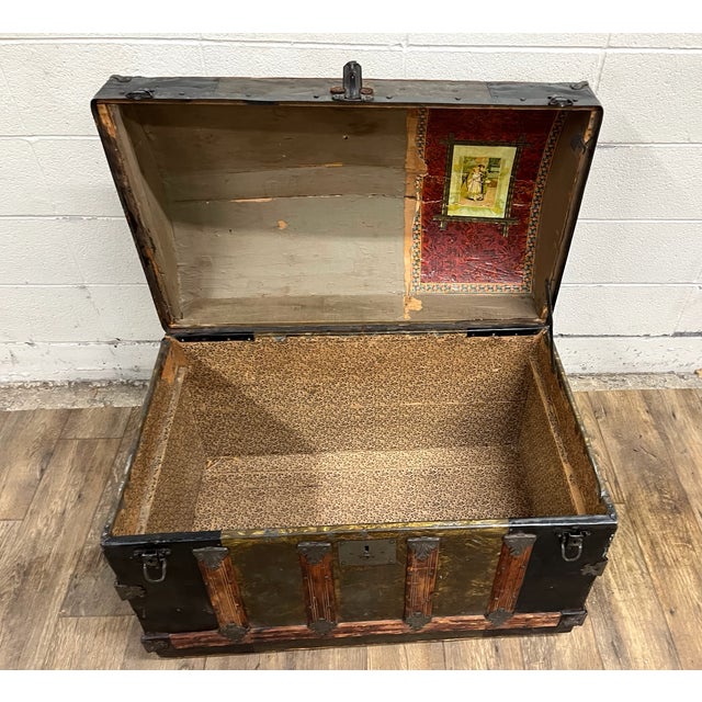 Early 20th Century Antique Camel Back Steamer Trunk Chest For Sale - Image 5 of 11