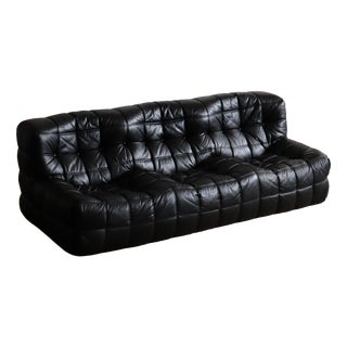 Kashima Three Seater Sofa in Black Leather by Michel Ducaroy for Ligne Roset, 1970s For Sale