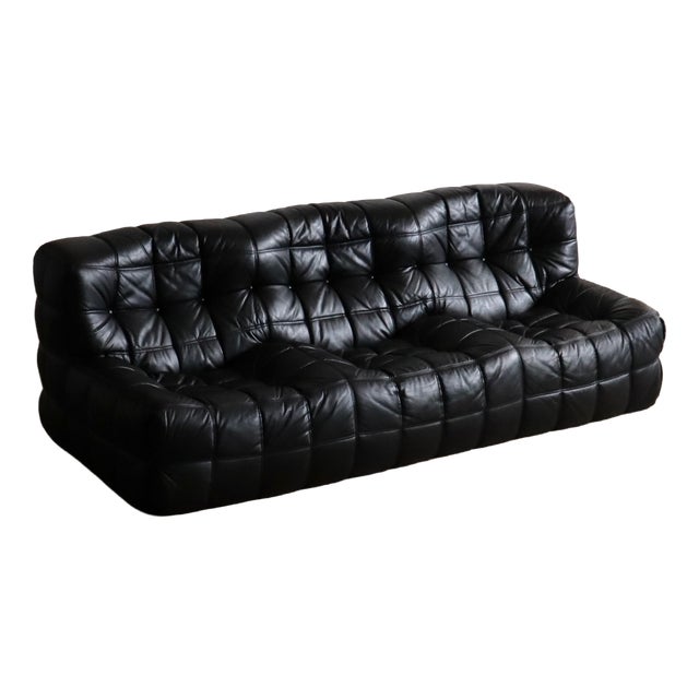 Kashima Three Seater Sofa in Black Leather by Michel Ducaroy for Ligne Roset, 1970s For Sale