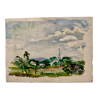 Henry Emil Salloch Original Watercolor on Paper Rural Village, 1941. For Sale