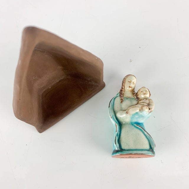 Rare Vintage Karlsruhe Germany Madonna Child Jesus Pottery Figurine Shrine House For Sale - Image 10 of 10
