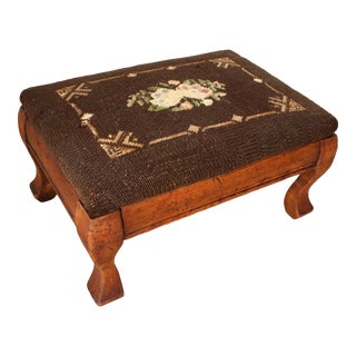 Antique French Oak Needlepoint Footstool For Sale