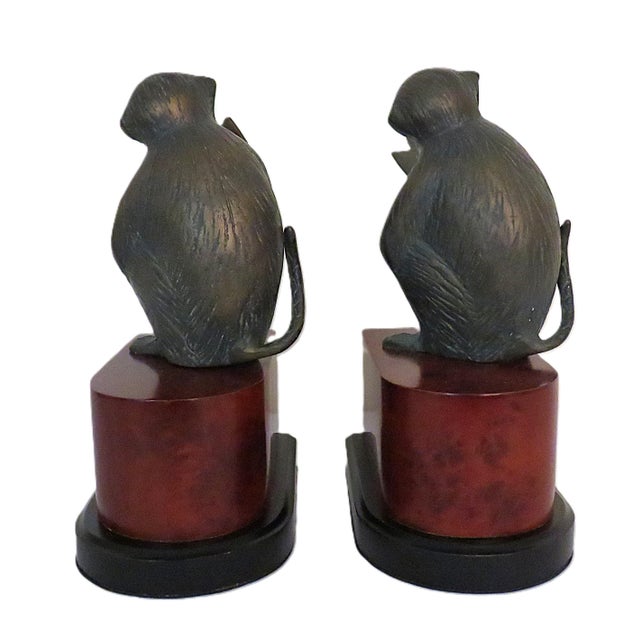 Pair of Patinated Bronze Monkey Bookends For Sale - Image 4 of 6