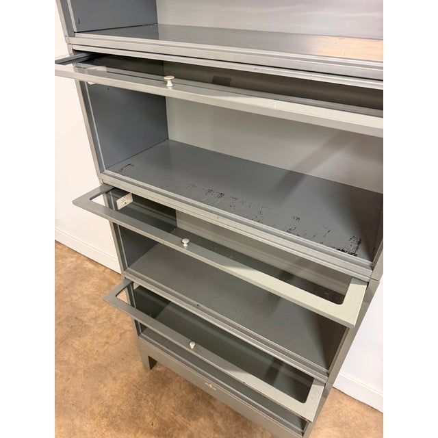 Vintage Globe-Wernicke Industrial Steel Barrister Bookcase, Five Stack For Sale - Image 16 of 16
