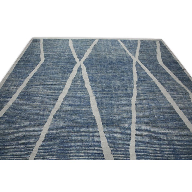 Early 21st Century Blue 21st Century Modern Moroccan Style Wool Rug 9'8" X 14'7" For Sale - Image 4 of 8