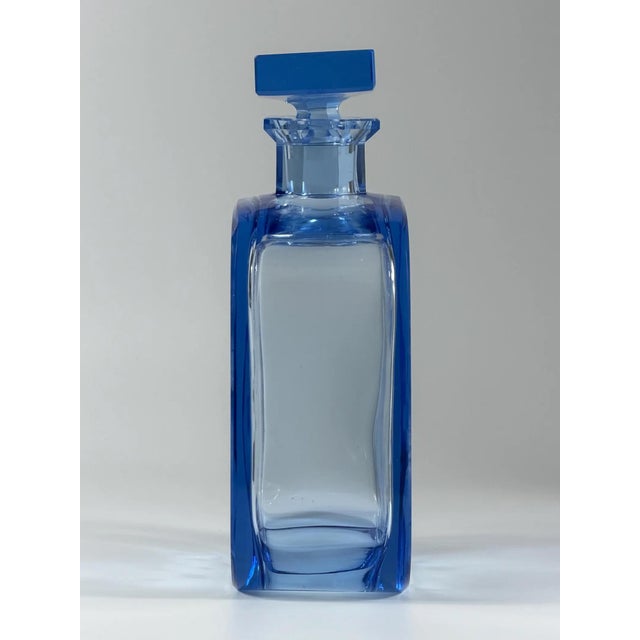 Art Deco Czech Blue Glass Decanter with Hand-Engraved Floral Decoration, 1930s For Sale - Image 4 of 12