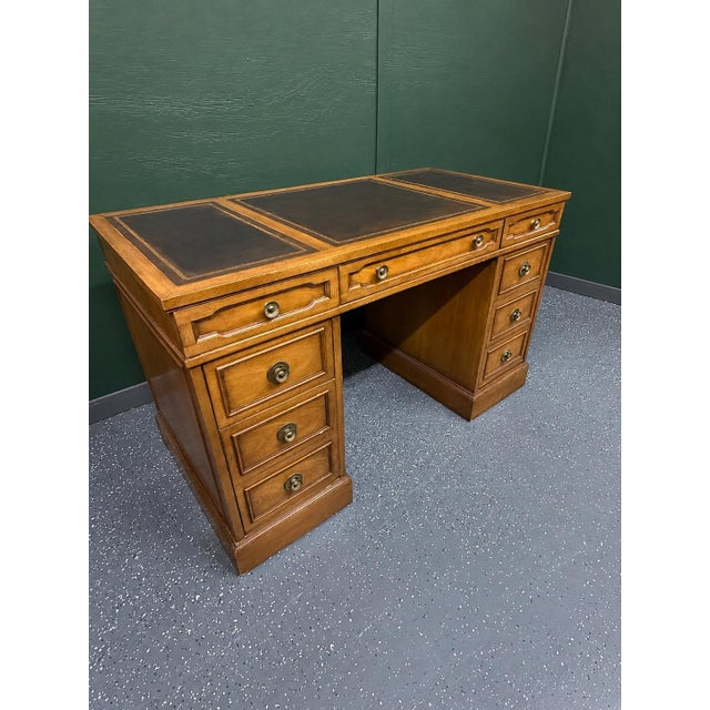 Beautiful 1966 double-pedestal executive desk from Drexel's iconic and highly collectible "Triune" series. Crafted from...