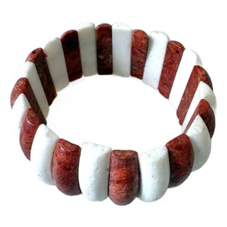Vintage Red and White Coral Beaded Bracelet For Sale