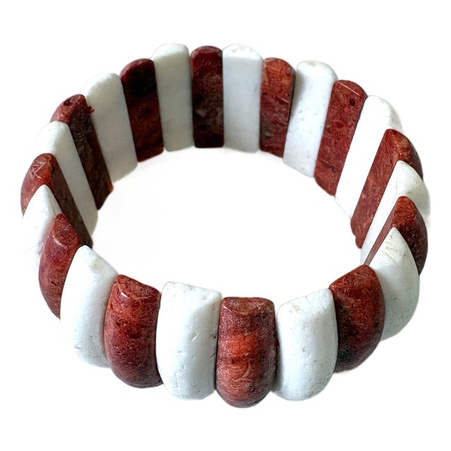 Vintage Red and White Coral Beaded Bracelet For Sale