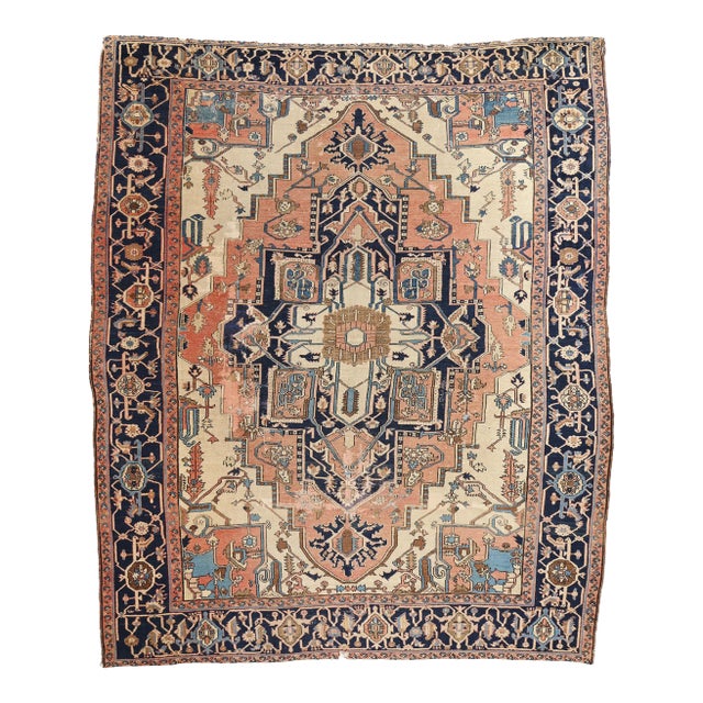 Late 19th Century 1880's Antique Persian Serapi Rug - 11'04 X 13'05 For Sale