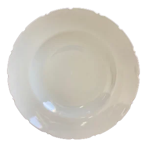 Chinese Asian White Ceramic Platter Bowl Scalloped Rim Huge Heavy 24 In. D.