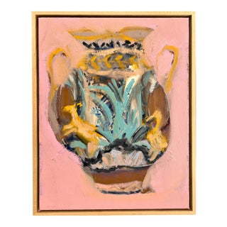"Terra Cotta Vase With the Yellow Horse" a Framed Original Painting by Shann Spishak For Sale
