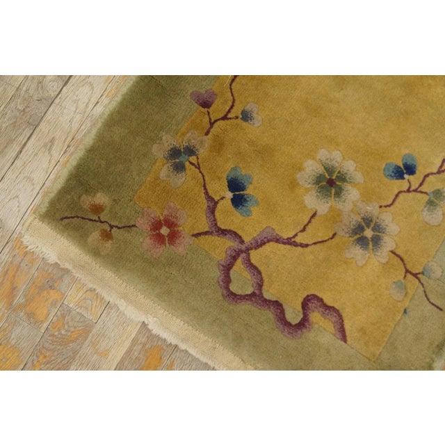 Goldenrod 1920s Goldenord Floral Antique Chinese Art Deco Carpet 2' X 3' Knotted Wool Rug For Sale - Image 8 of 9