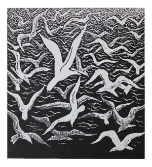 Nikolai Uvarov, A Seagull Named Jonathan, 1973, Linocut