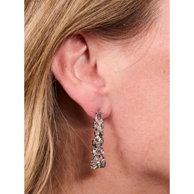 Metal The Davinas: Ladies Antique Platinum and Diamond Dangler Earrings, 2 Pieces For Sale - Image 7 of 7