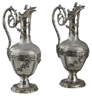Cut-Glass Silver-Mounted Decanters by Edmond Tétard, 19th Century, Set of 2