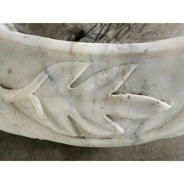 Pair of 19th Century Hand-Carved Carrara Marble Urn Planters, Italy For Sale - Image 12 of 13