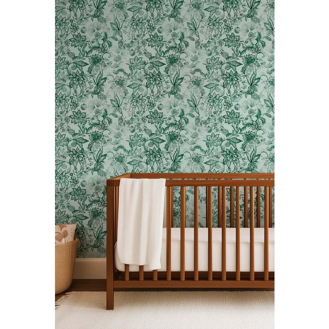 Floral & the Frog Chinoiserie Grasscloth Wallpaper by House Party | Jade Green | 6 Yards For Sale In Charlotte - Image 6 of 7