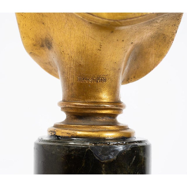Antique 19th Century Gilded Bronze Sculpture on Green Marble Base For Sale - Image 3 of 6