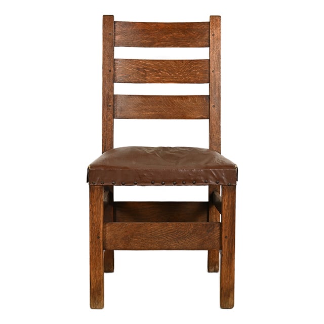Gustav Stickley Antique Mission Oak Arts & Crafts Ladder Back Side Chair or Dining Chair, Circa 1910 For Sale