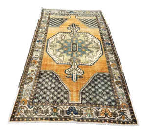 Turkish Vintage Oushak Floor Rug - 3′11″ × 8′1″
