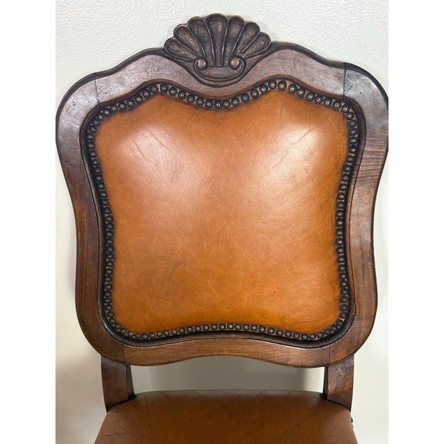 Set of Ten French Carved Wood Dining Chairs With Leather Upholstery For Sale - Image 10 of 18