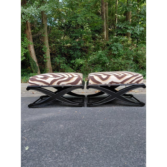 Pair of Vintage X-Base Benches in Ralph Lauren Zebra Fabric For Sale In Atlanta - Image 6 of 9