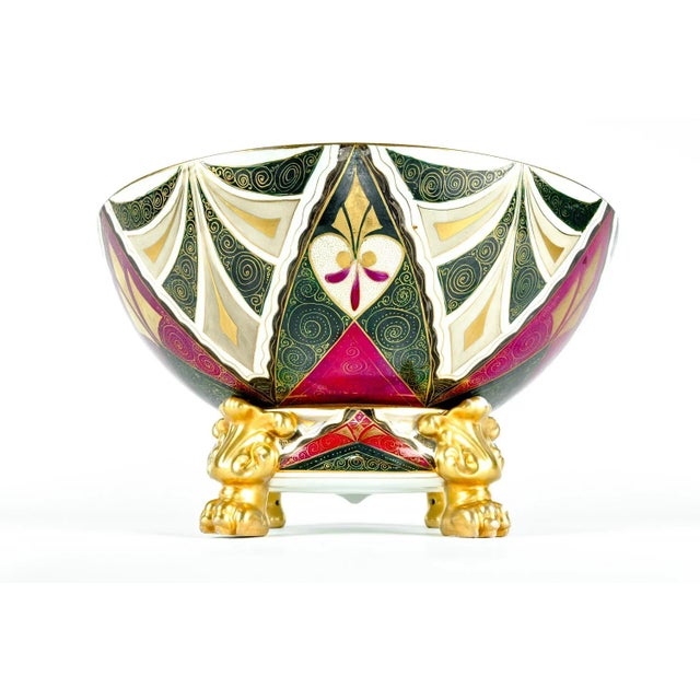 Very large Austrian porcelain tribal two pieces footed centre piece display bowl. In excellent condition. The centre piece...