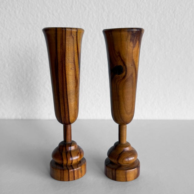 Mid 20th Century Handcrafted Zebrawood Candle Holders - Set of 2 For Sale - Image 4 of 8