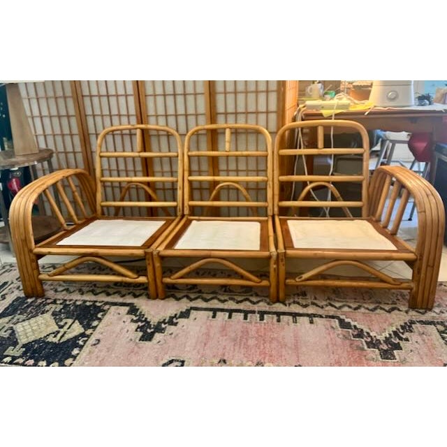 Rare Vintage Rattan sectional couch 1940s-60s. Authentic Beverly Hills Rattan. Modular Patio couch/sofa. 3 pieces....